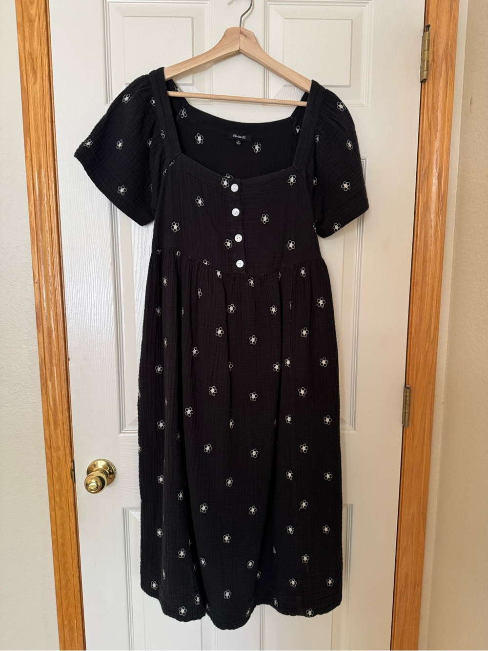Madewell Black Floral Button-Front Midi Dress